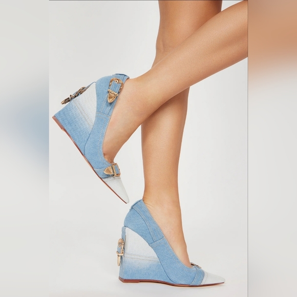 Fashion Nova Always in Check Pumps - Denim Patch, Sz: 11 - Picture 3 of 7